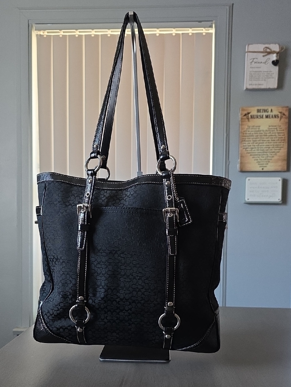 EUC Coach Black Signature Gallery Jacquard Large Tote